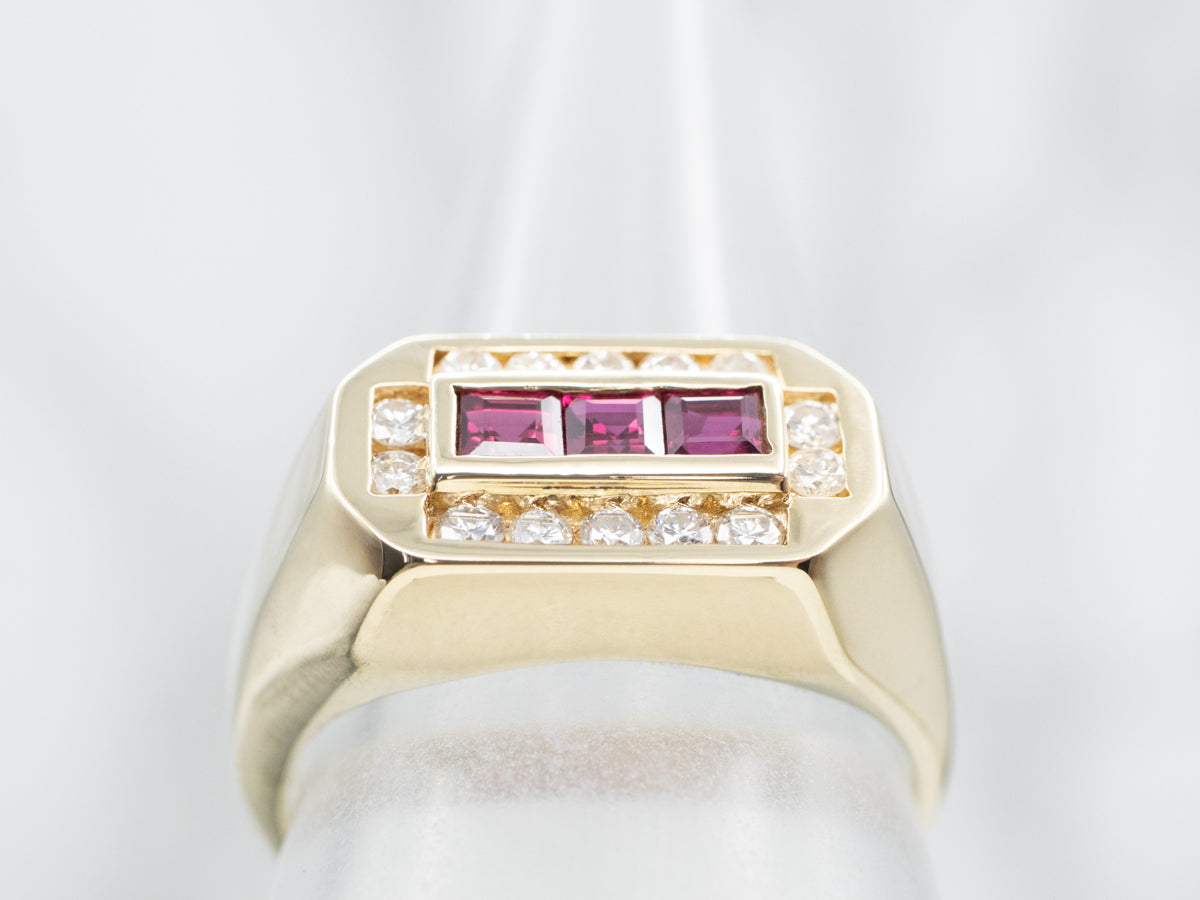 Vintage Synthetic Ruby and Diamond Halo Ring