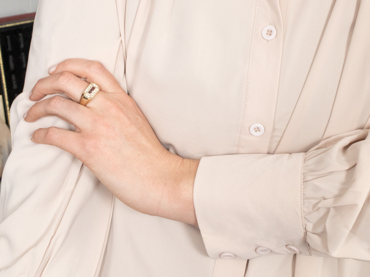 Vintage Synthetic Ruby and Diamond Halo Ring