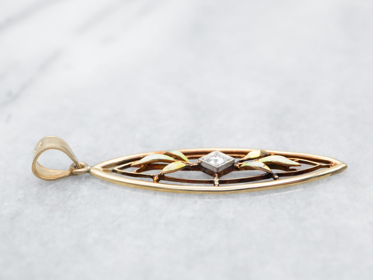 Botanical Enamel Diamond Lavalier Pendant