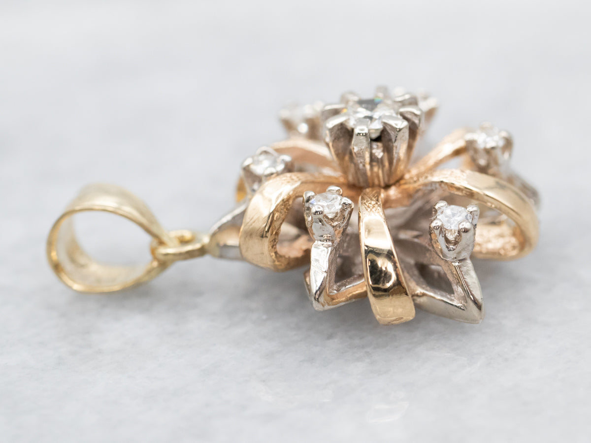 Swirling Diamond and Two Tone Gold Pendant