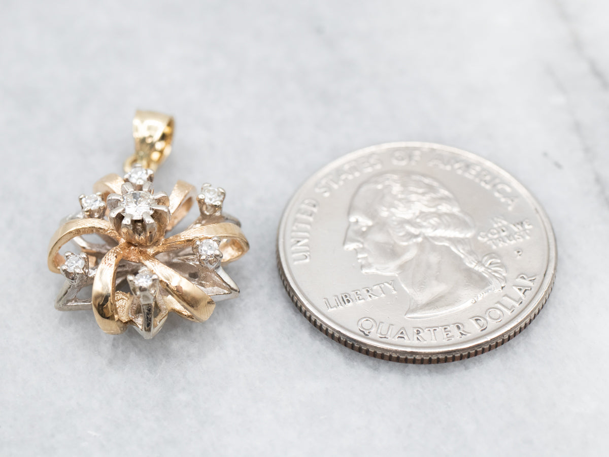 Swirling Diamond and Two Tone Gold Pendant
