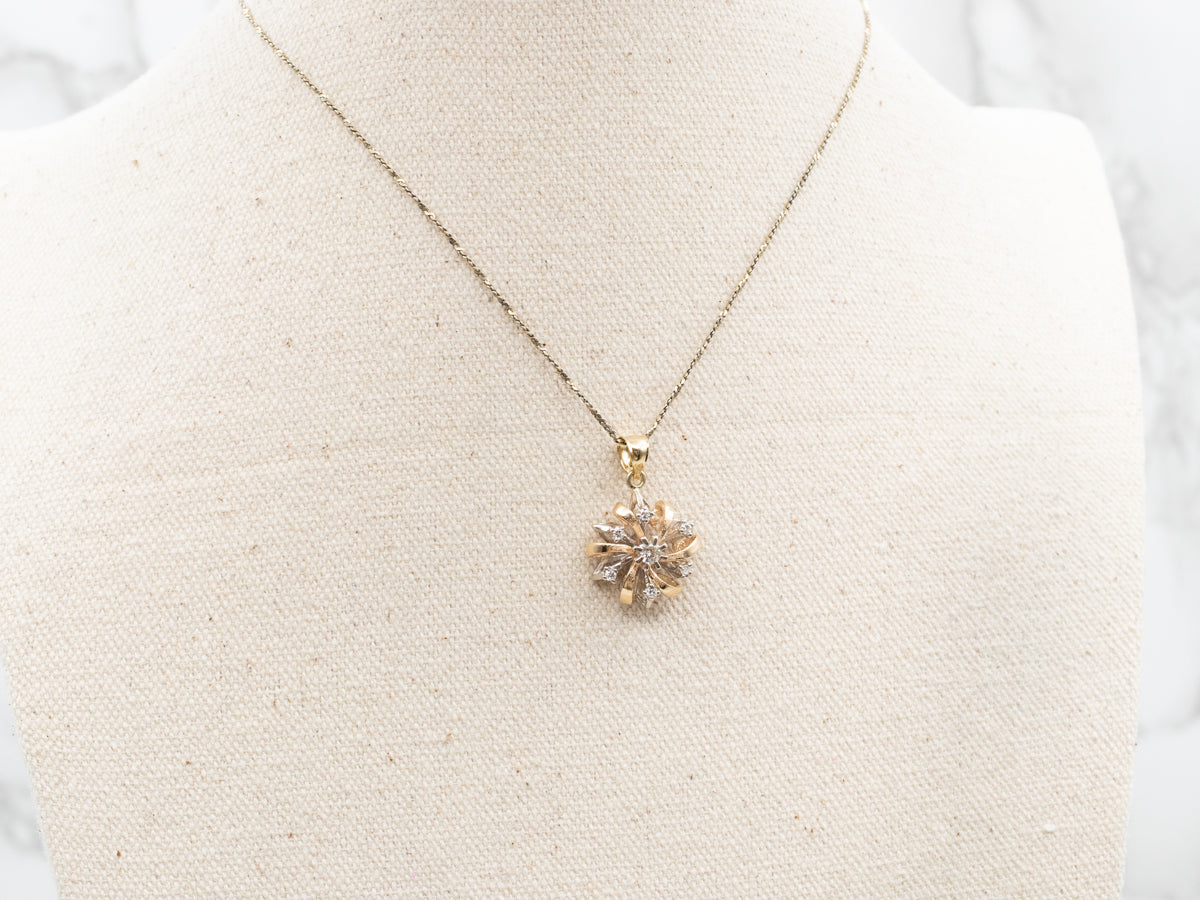 Swirling Diamond and Two Tone Gold Pendant