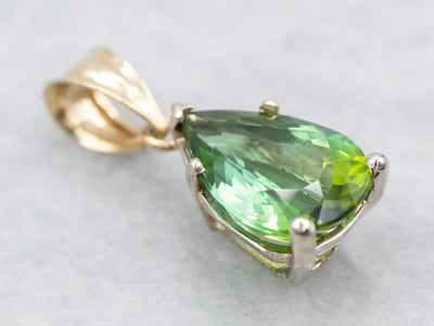 Two Tone Gold Green Tourmaline Solitaire Pendant