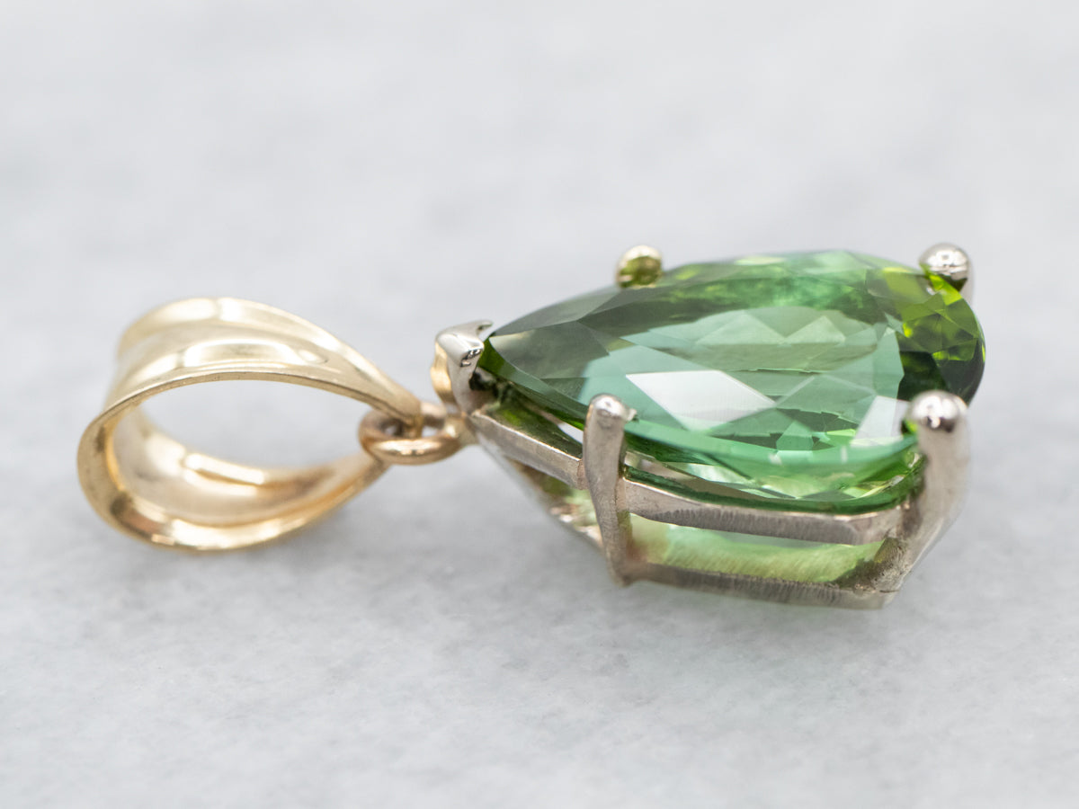 Two Tone Gold Green Tourmaline Solitaire Pendant