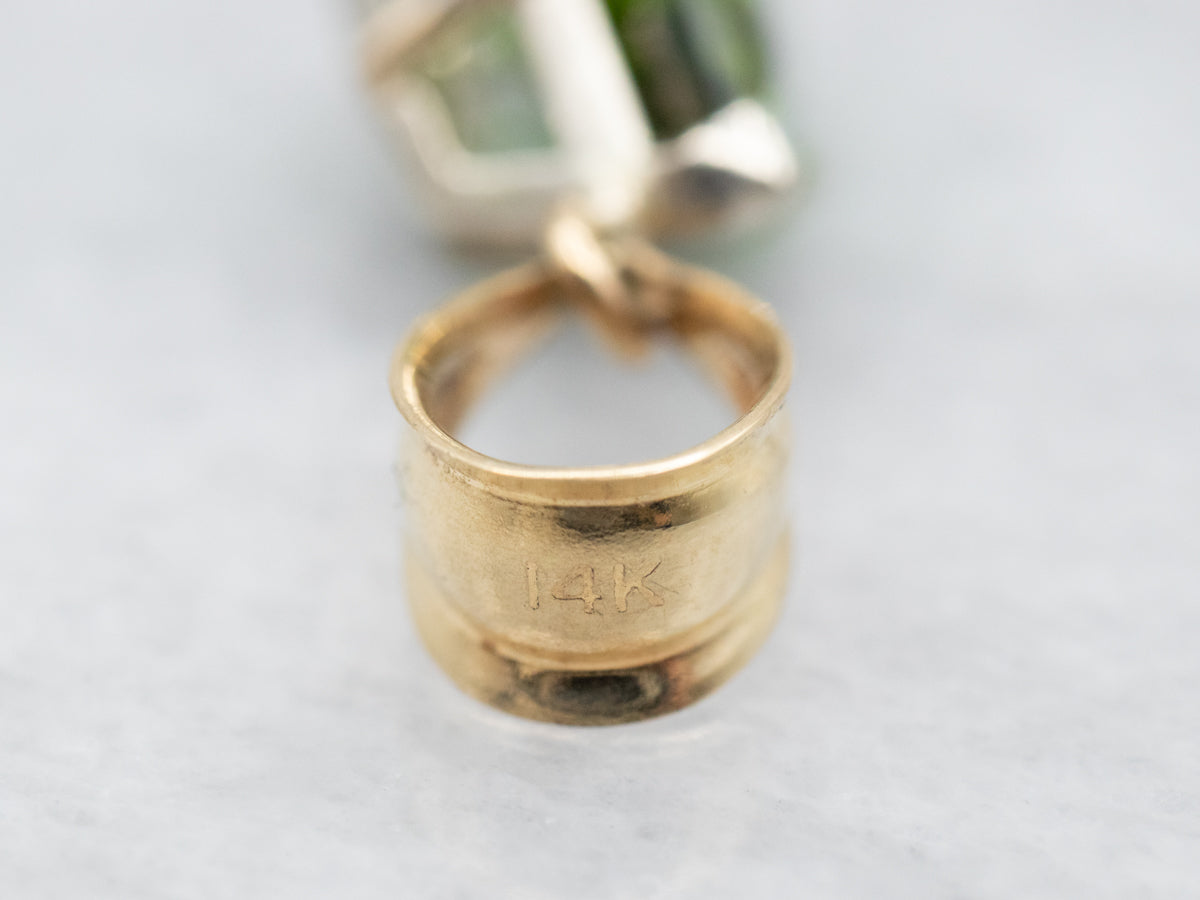 Two Tone Gold Green Tourmaline Solitaire Pendant