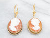 Gold Mid Century Cameo Drop Earrings