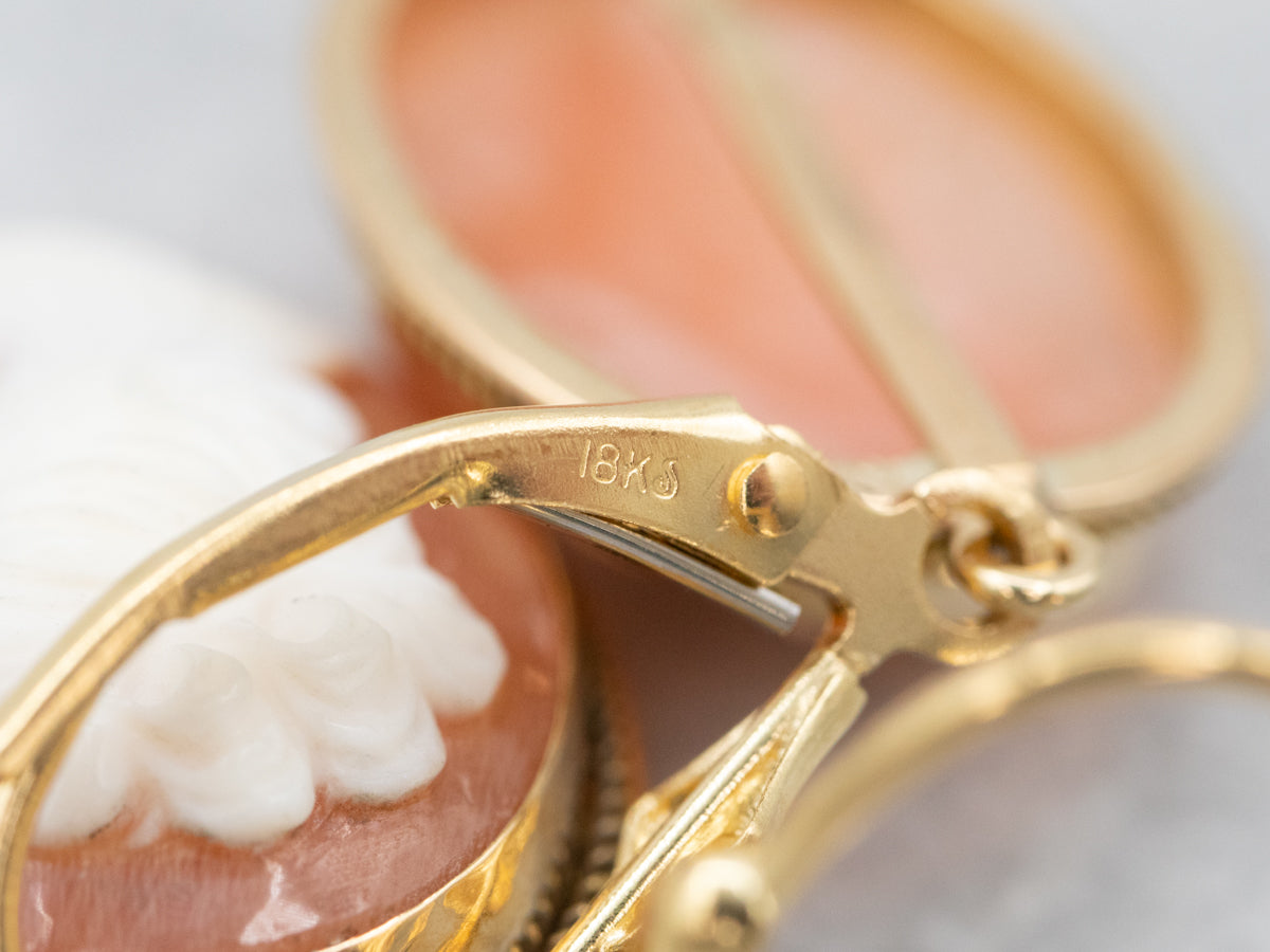 Gold Mid Century Cameo Drop Earrings