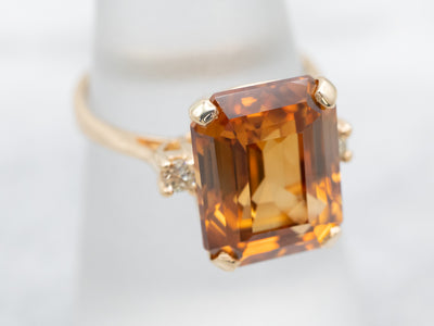 Orange Zircon and Diamond Ring