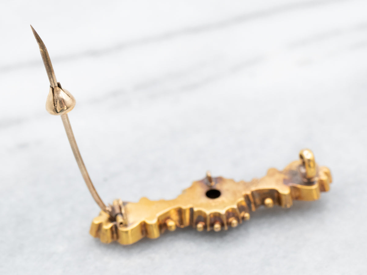 Etruscan Revival Sapphire and Rose Cut Diamond Antique Brooch