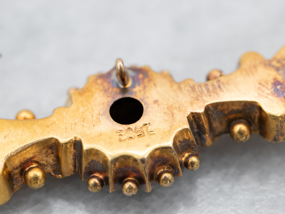 Etruscan Revival Sapphire and Rose Cut Diamond Antique Brooch