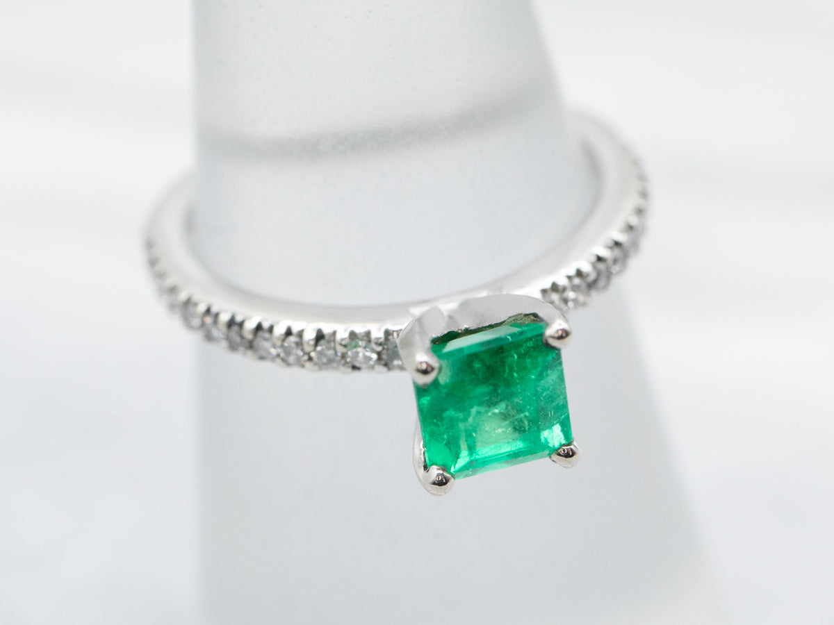 Stunning Emerald and Diamond Modern Engagement Ring