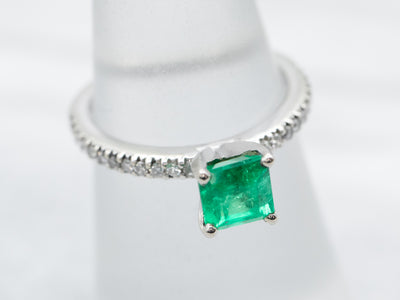 Stunning Emerald and Diamond Modern Engagement Ring