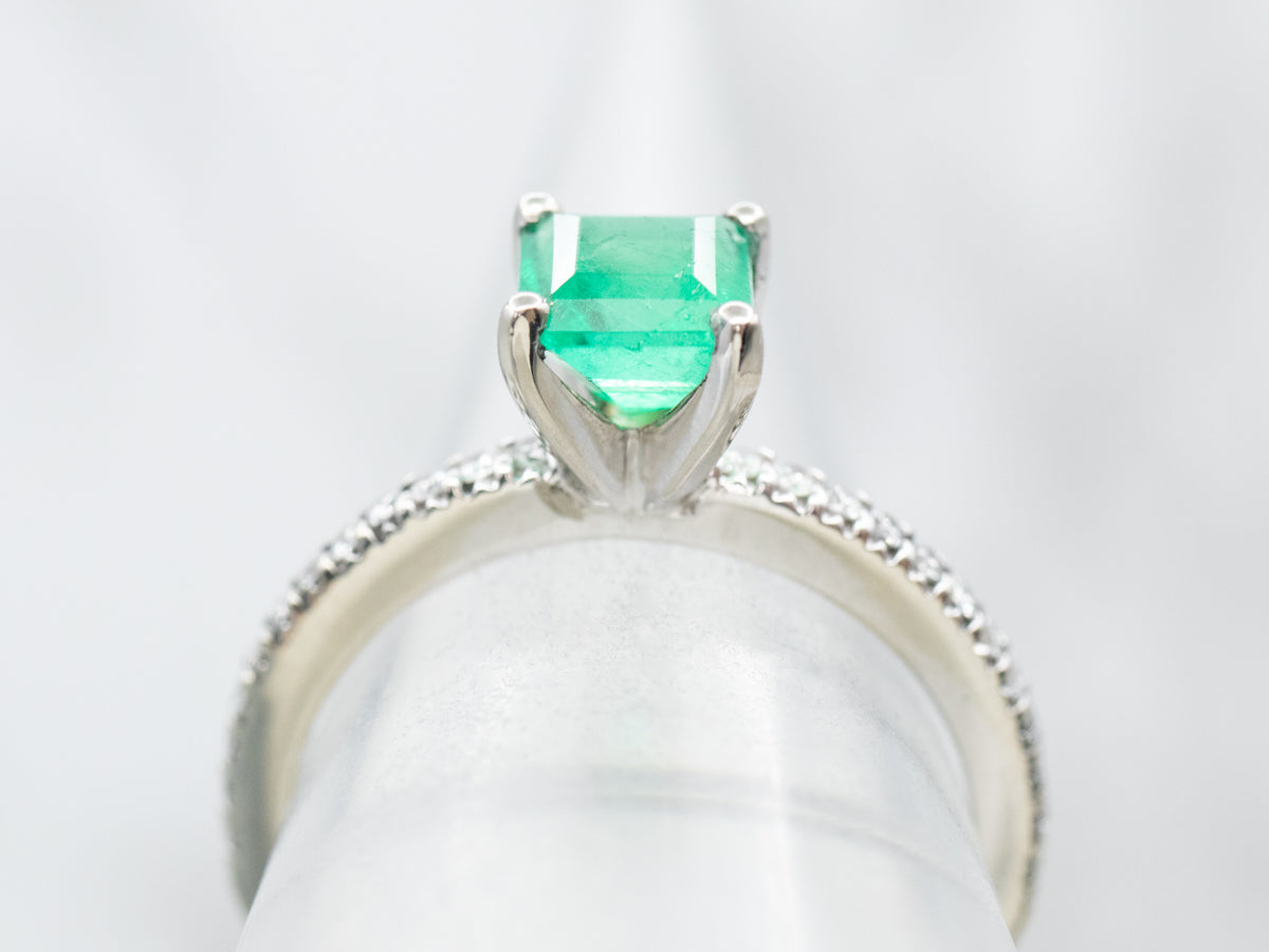 Stunning Emerald and Diamond Modern Engagement Ring