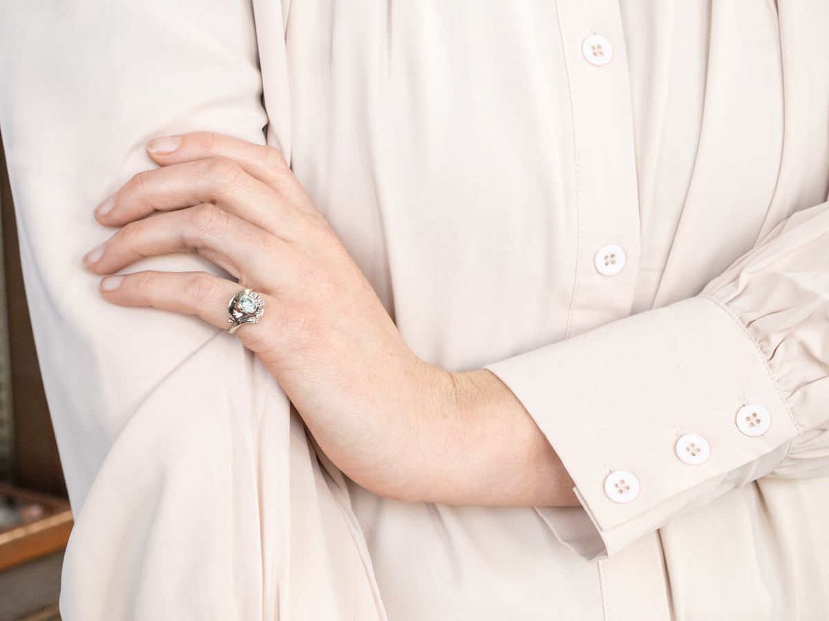 Retro Era Blue Zircon and Diamond Bypass Ring