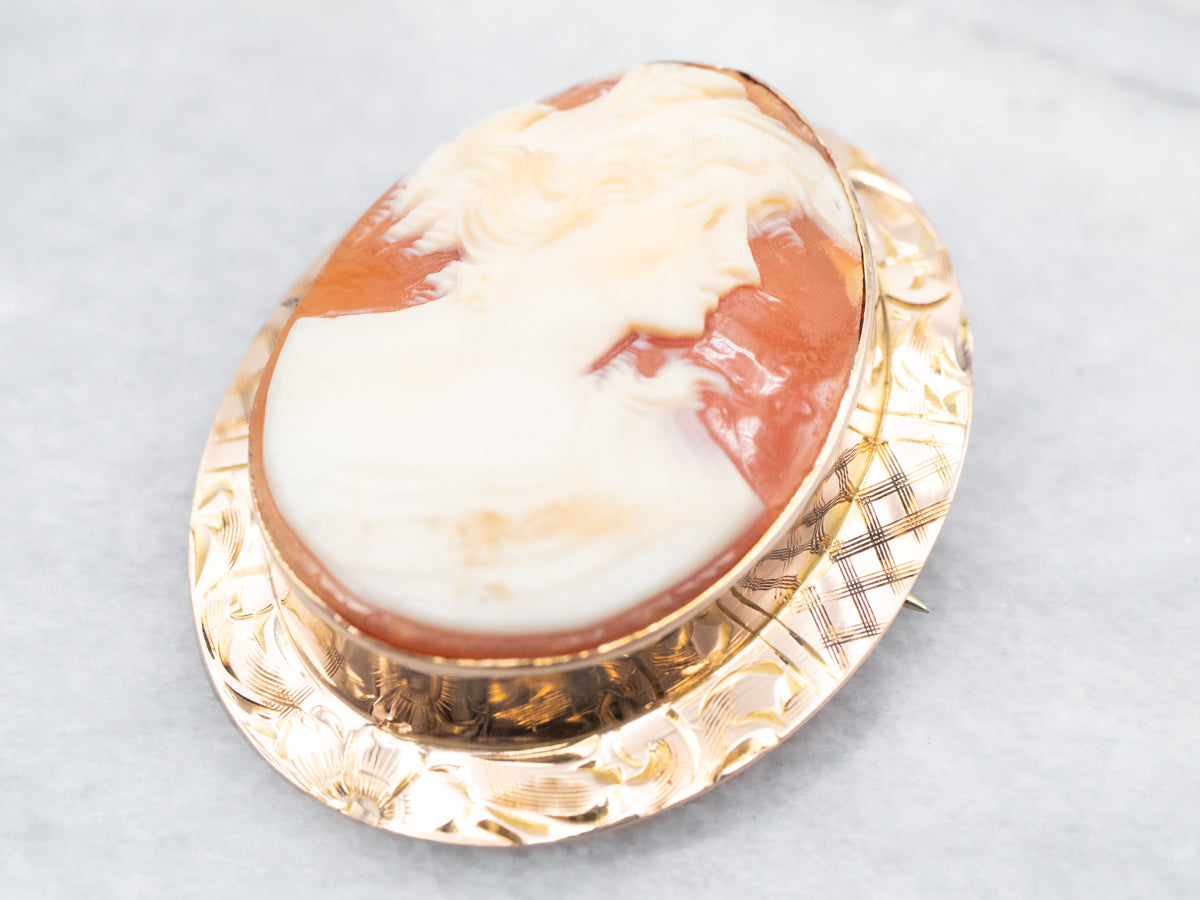 Vintage Florid Cameo Solitaire Brooch