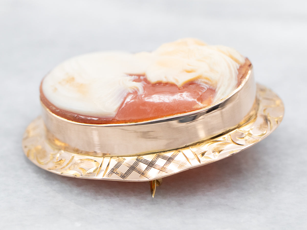 Vintage Florid Cameo Solitaire Brooch