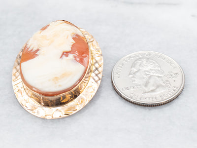Vintage Florid Cameo Solitaire Brooch