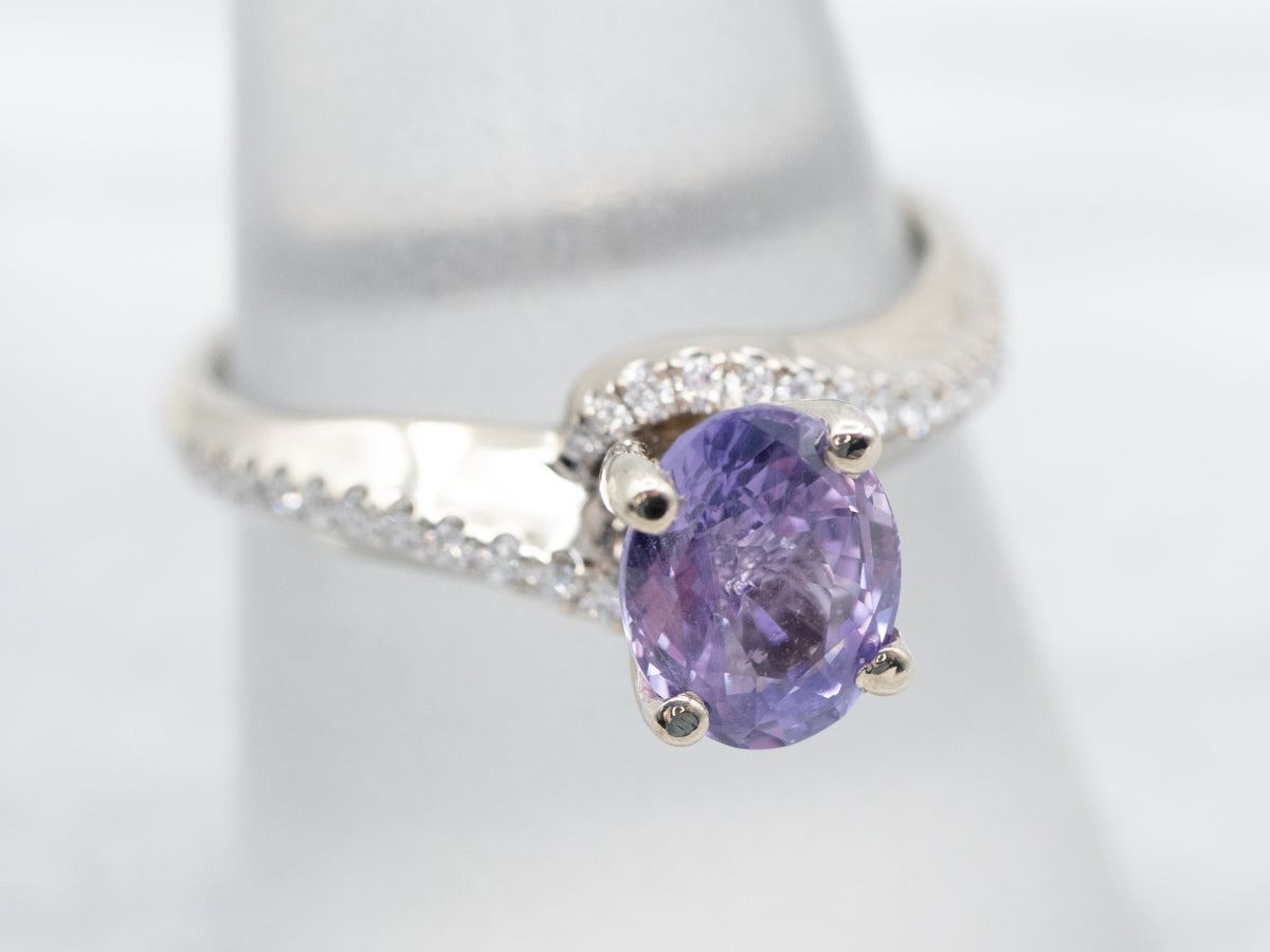 Modern Purple Sapphire and Diamond Bypass Engagement Ring