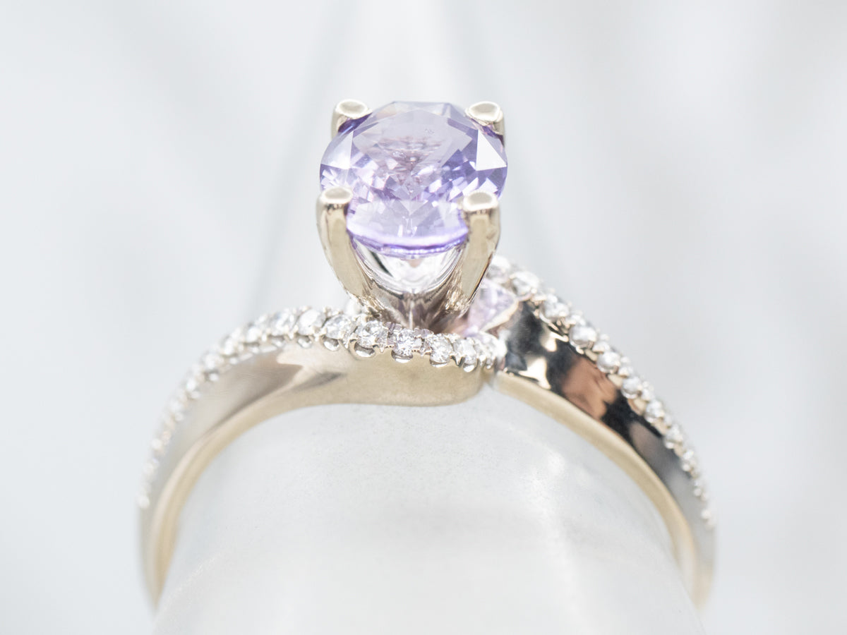 Modern Purple Sapphire and Diamond Bypass Engagement Ring
