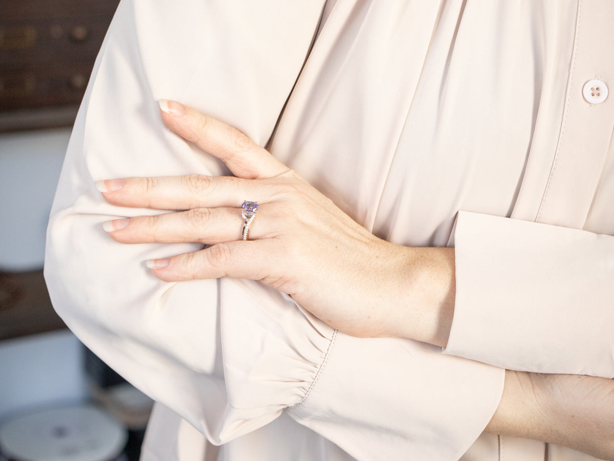 Modern Purple Sapphire and Diamond Bypass Engagement Ring