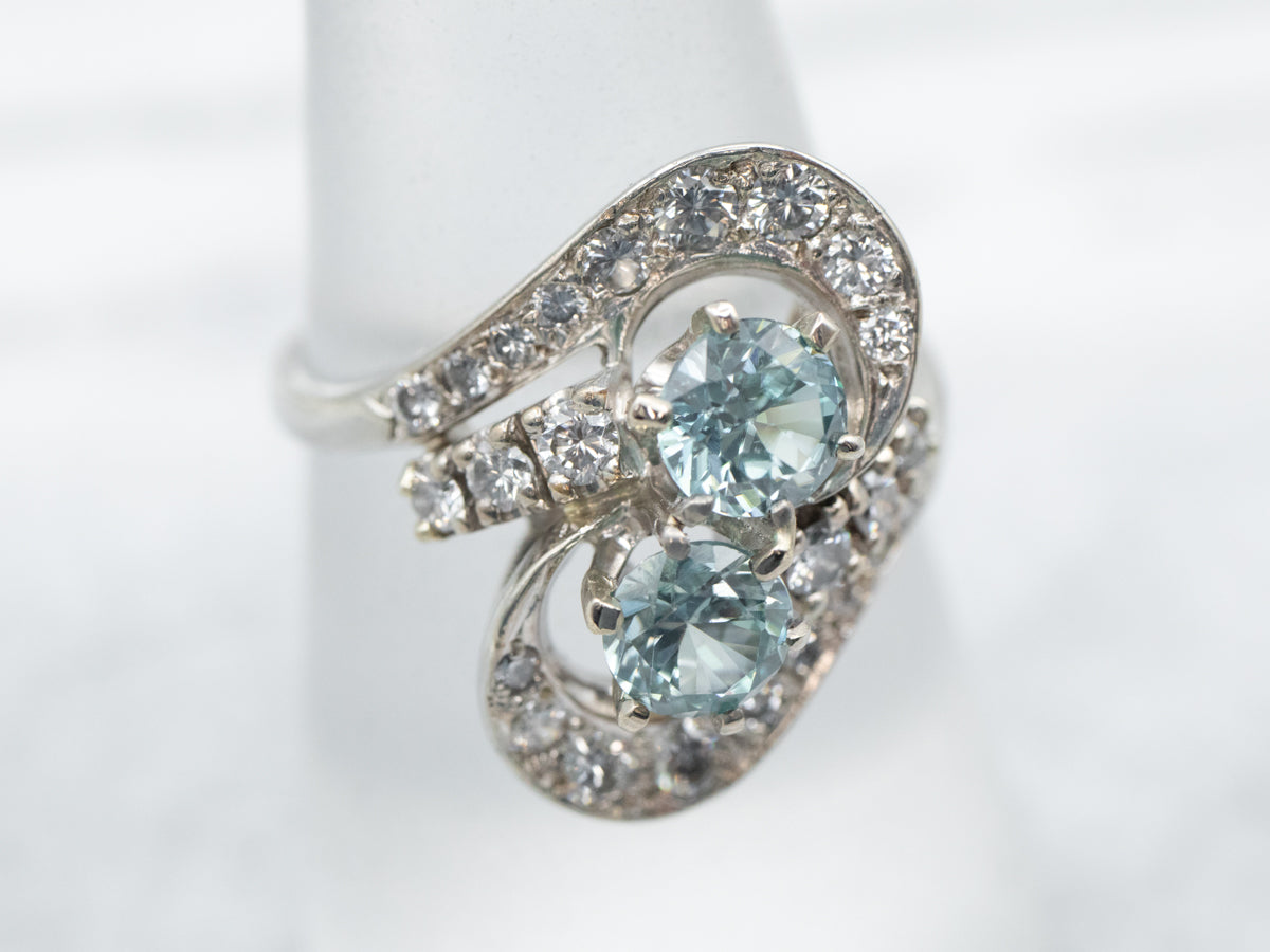Blue Zircon Toi et Moi Bypass Style Ring