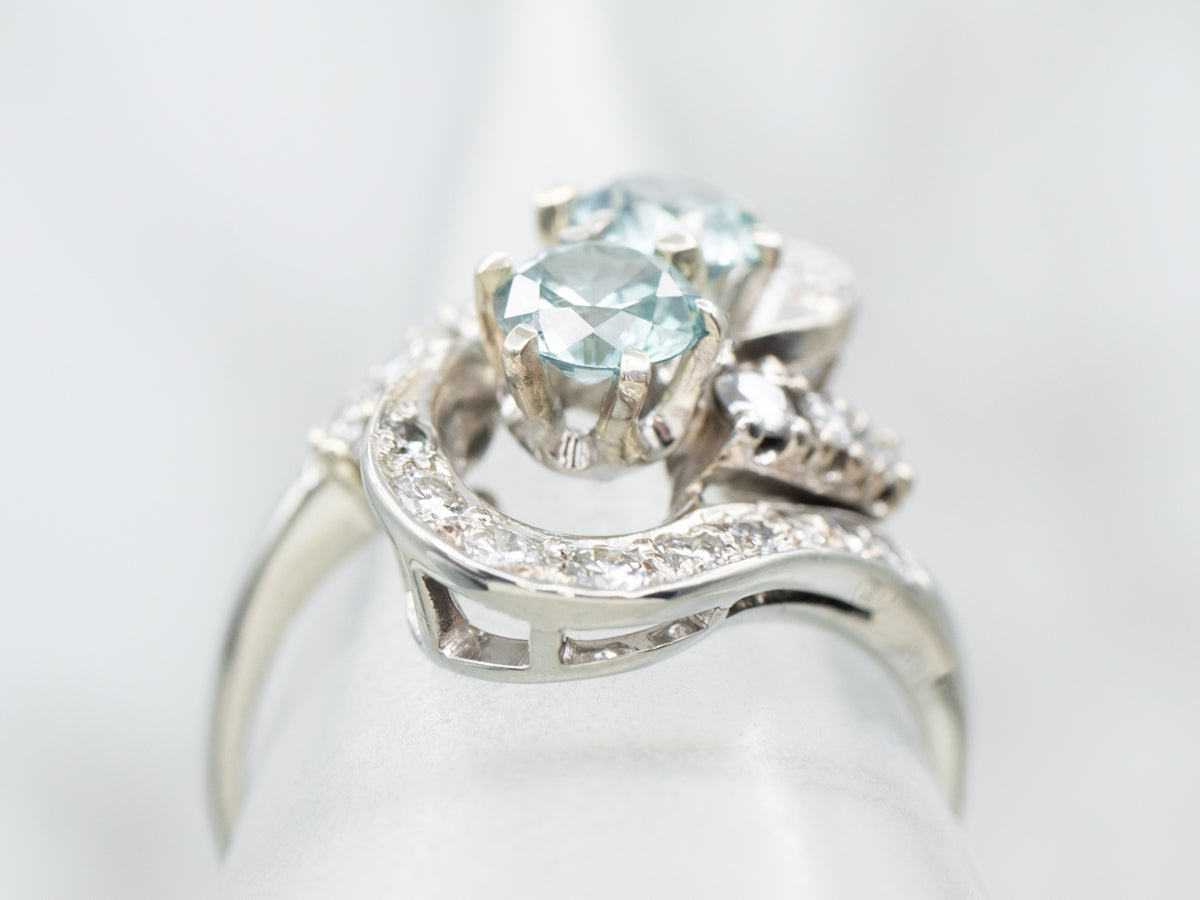 Blue Zircon Toi et Moi Bypass Style Ring