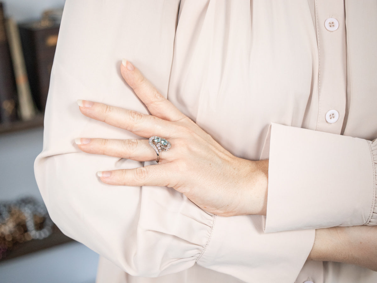 Blue Zircon Toi et Moi Bypass Style Ring