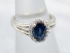 Modern Sapphire and Diamond Halo Engagement Ring