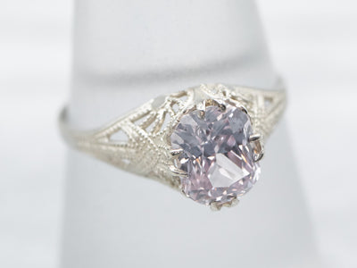 Sweet Art Deco Pink Sapphire Solitaire Ring