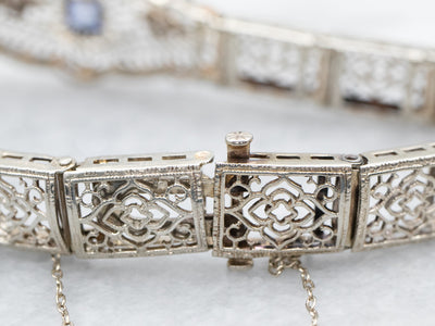 Art Deco Sapphire and Diamond Filigree Link Bracelet