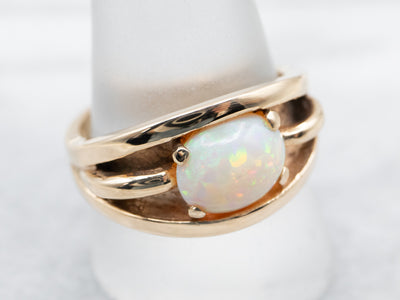Vintage East-West Opal Oval Solitaire Ring