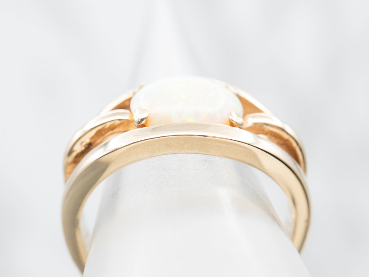 Anillo solitario ovalado de ópalo este-oeste vintage
