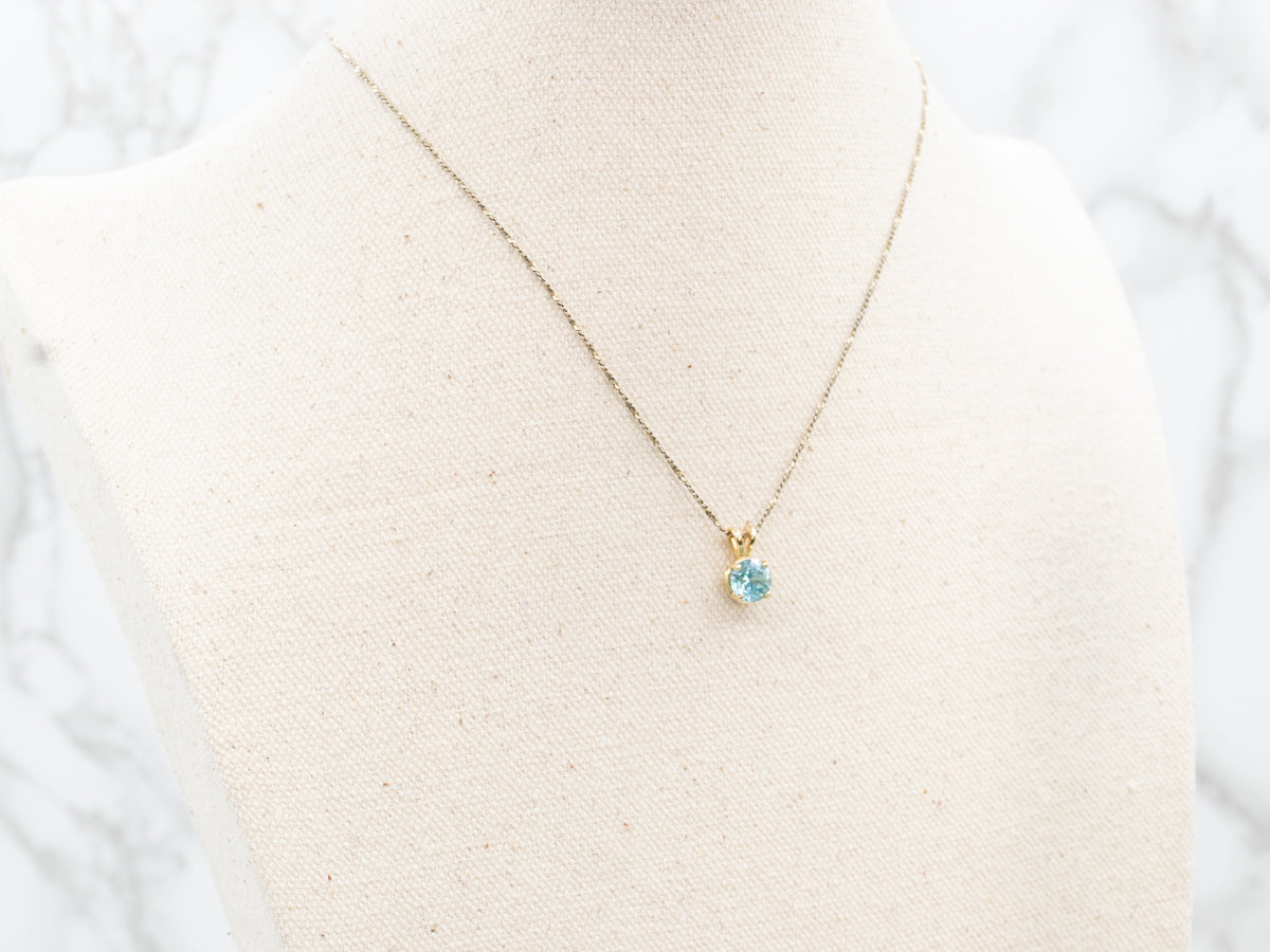 Simple Blue Zircon Solitaire Pendant