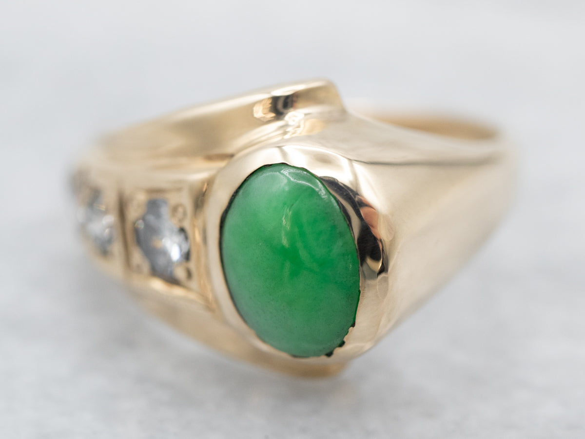 Modernist Jade and Diamond Ring