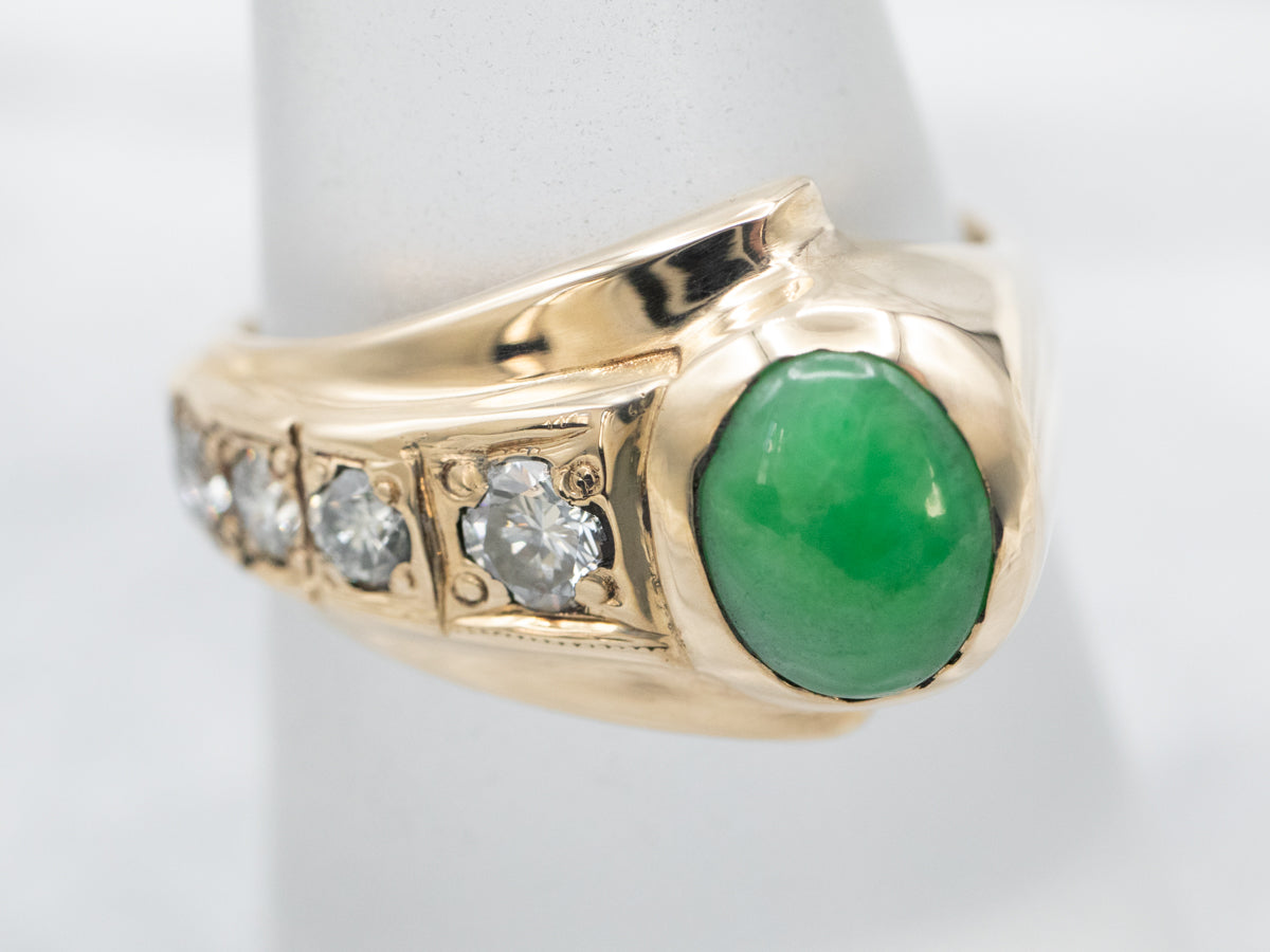 Modernist Jade and Diamond Ring