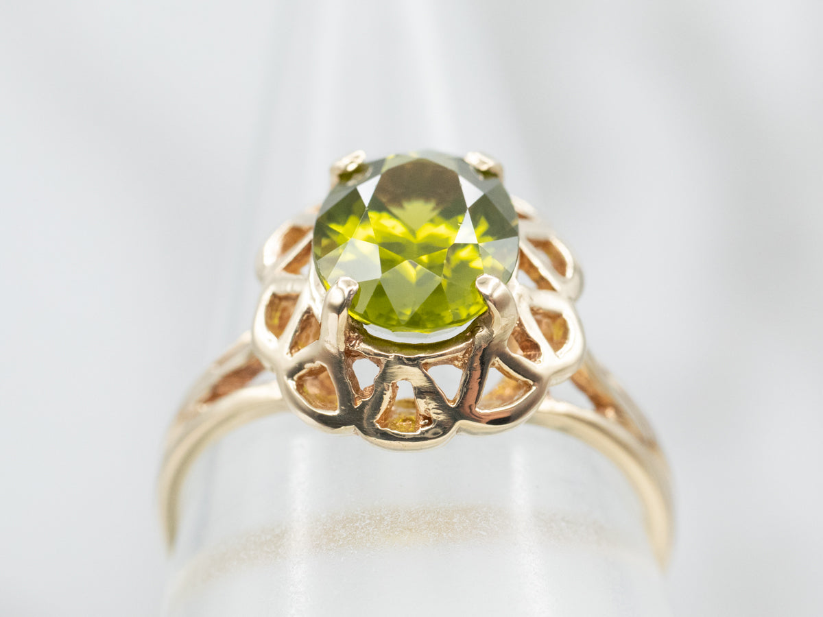 Scalloped Filigree Peridot Solitaire Ring