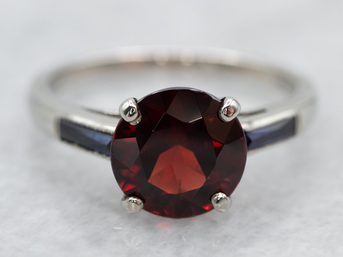 White Gold Pyrope Garnet and Synthetic Sapphire Ring