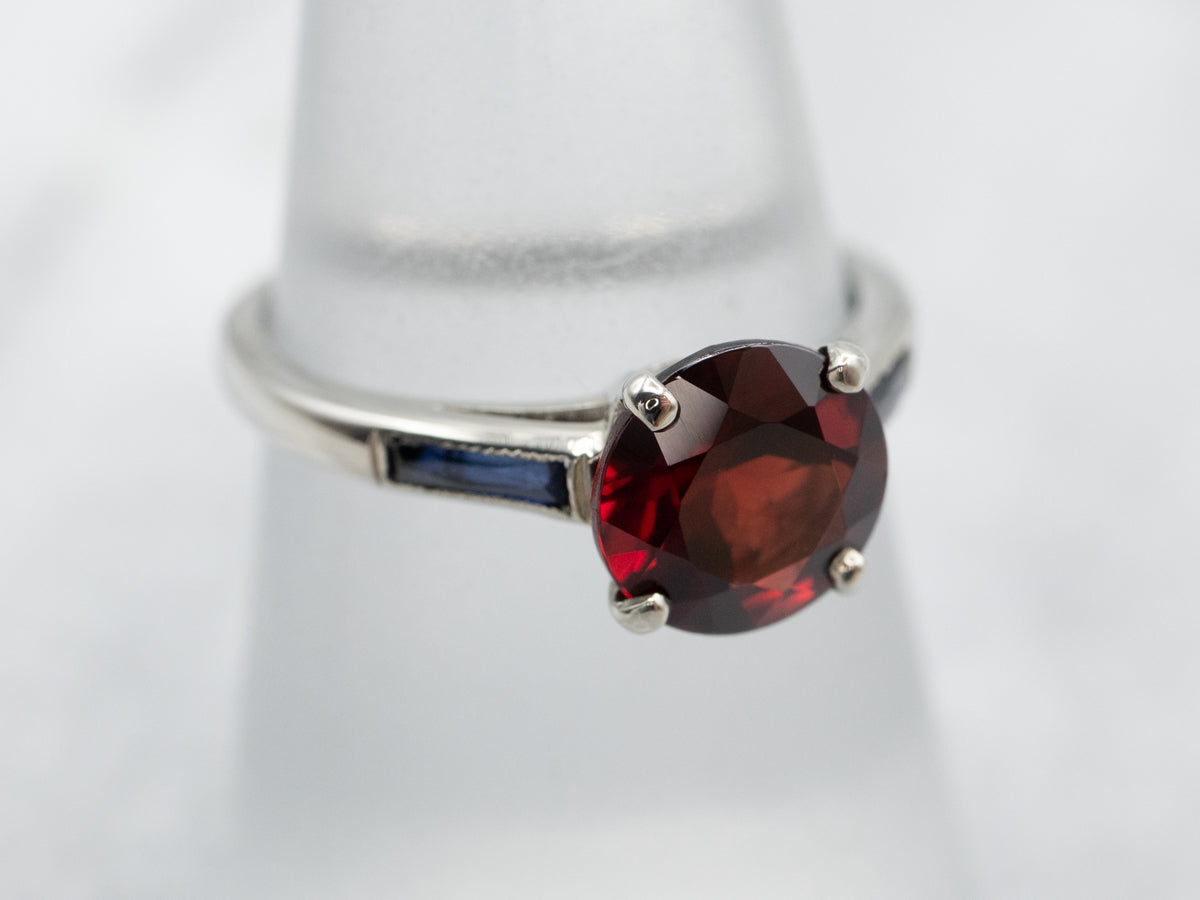 White Gold Pyrope Garnet and Synthetic Sapphire Ring