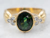 Vintage Green Sapphire and Diamond Engagement Ring