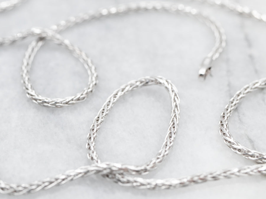 Thick 22-Inch White Gold Wheat Chain
