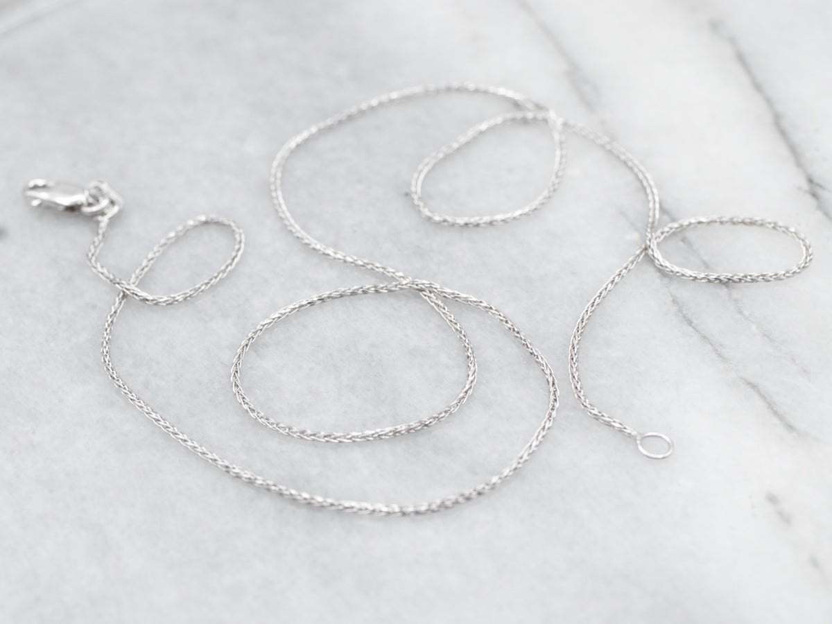 Thin 18 Inch White Gold Wheat Chain