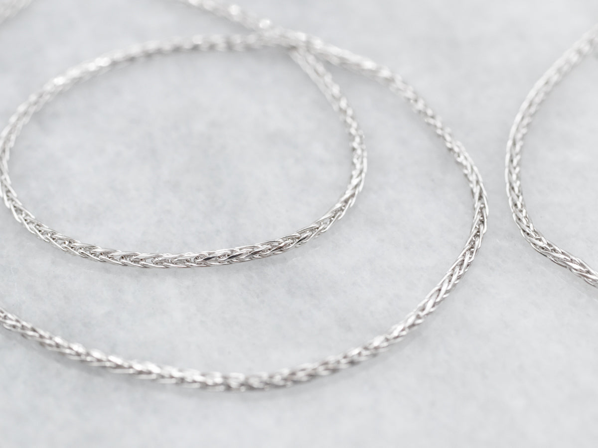 Thin 18 Inch White Gold Wheat Chain