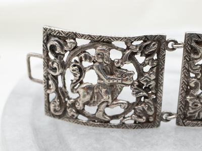 Sterling Silver Ornate Mythical Imagery Panel Bracelet