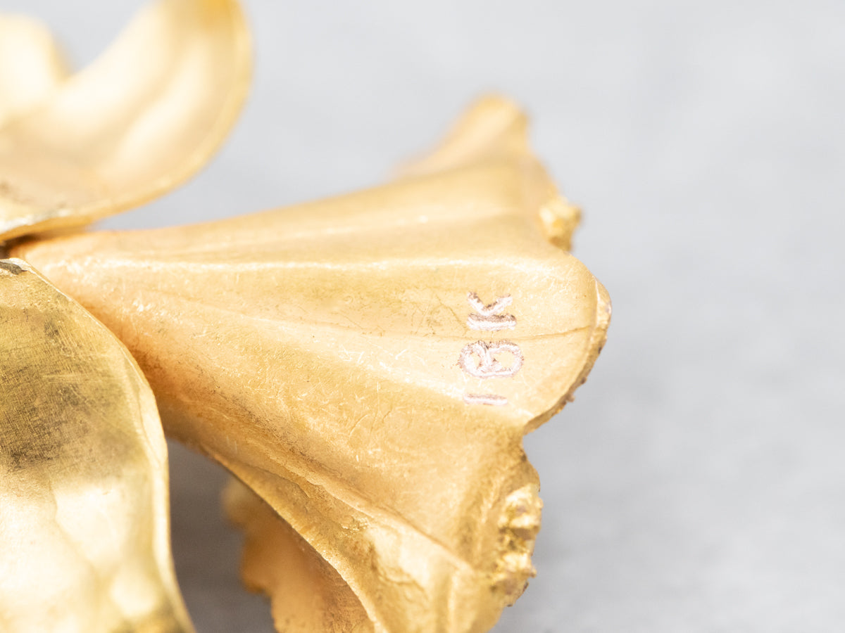 Vintage Gold Daffodil Pearl Pendant