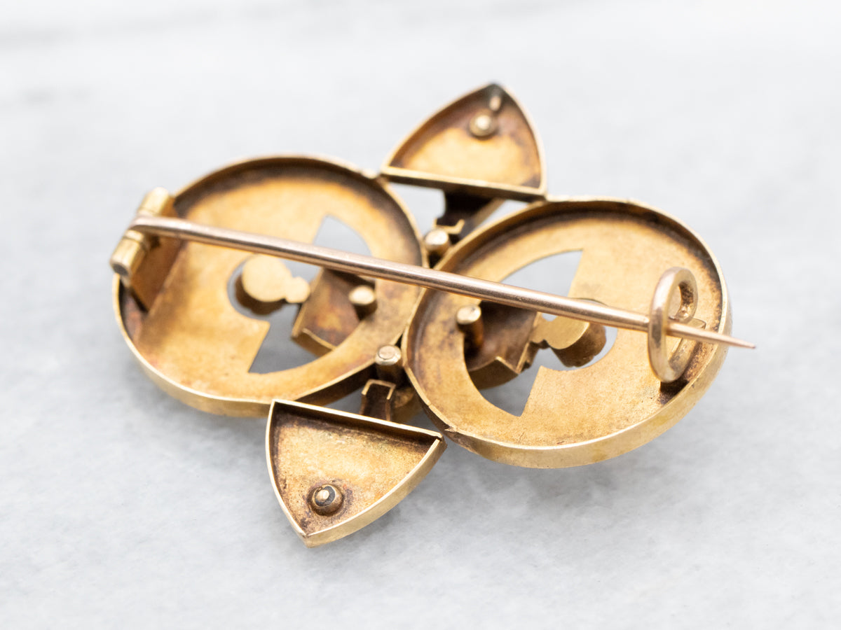 Victorian Gothic Enamel and Seed Pearl Brooch