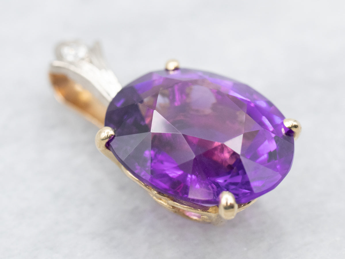 Two Tone Gold Amethyst and Diamond Pendant