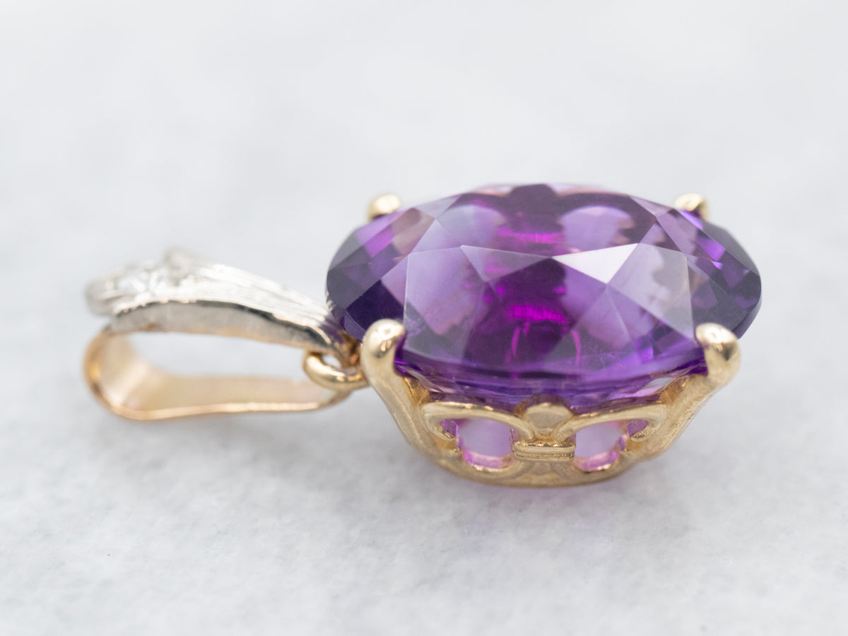 Two Tone Gold Amethyst and Diamond Pendant