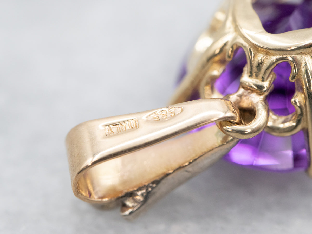 Two Tone Gold Amethyst and Diamond Pendant