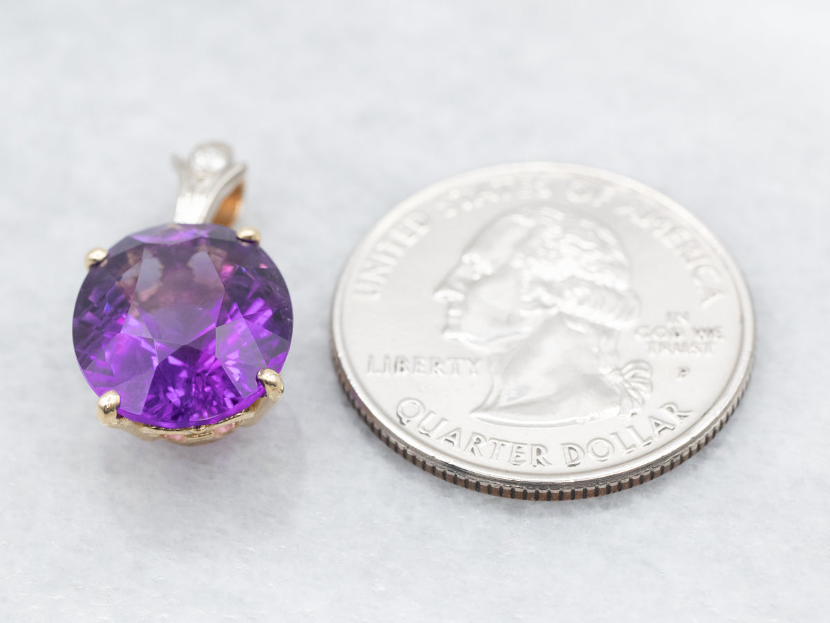 Two Tone Gold Amethyst and Diamond Pendant
