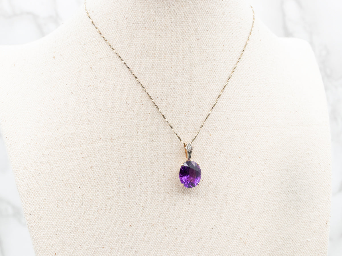 Two Tone Gold Amethyst and Diamond Pendant